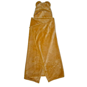 Cobija con Gorro Cary Oso Claro 80x100 cm, Tela polar Café claro