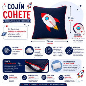 Cojín Decorativo Cary Rocket 38×38 cm | Funda Lavable