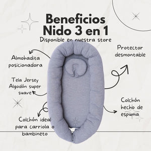 Nido Cama Colecho para Bebé 3 en 1 de Cary: Descanso, Protección y Frescura - Cary Bebé - 54BBN3IN1GJ - Nido