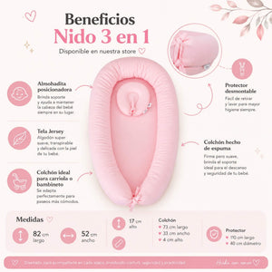 Nido 3 en 1 Cary Rosa pastel | Cary Bebé